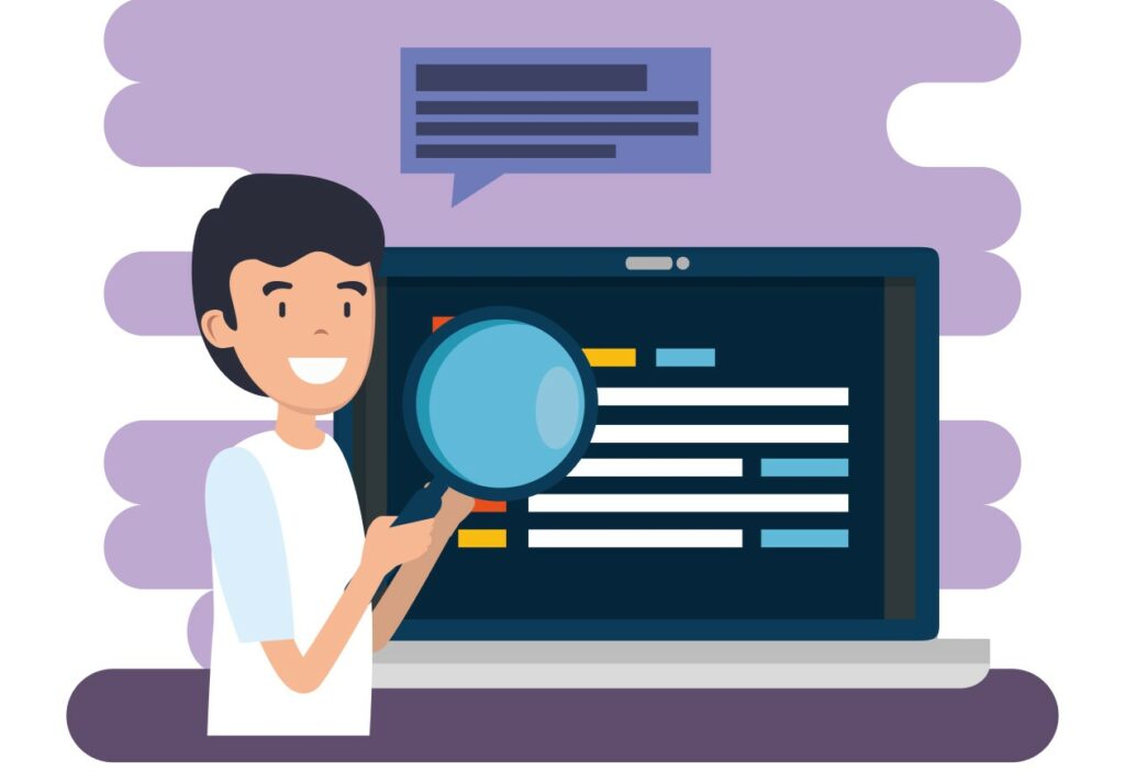 desenho de pessoa investigando a situação cadastral do cnpj