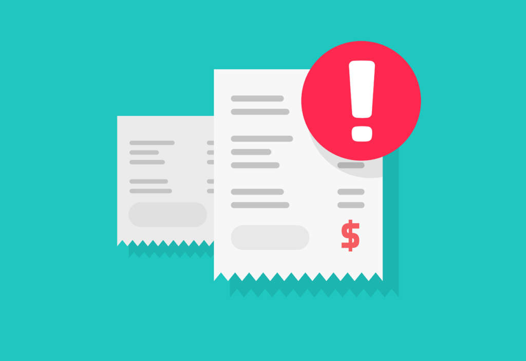 desenho de nota fiscal com ponto de exclamação